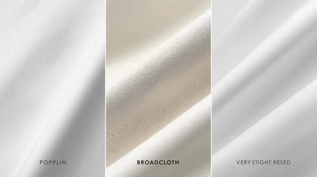 Poplin vs Oxford vs Broadcloth shirt fabric texture comparison for formal and casual wear