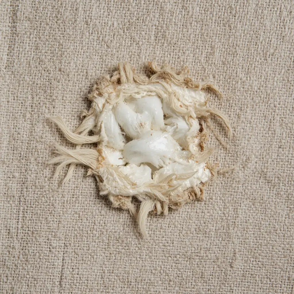 super glue damage on cotton fabric showing stiffness and white residue